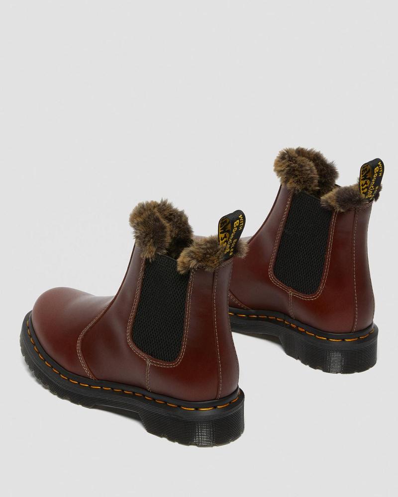 Brown Women's Dr Martens 2976 Leonore Faux Fur Lined Chelsea Boots | CA 109ILH